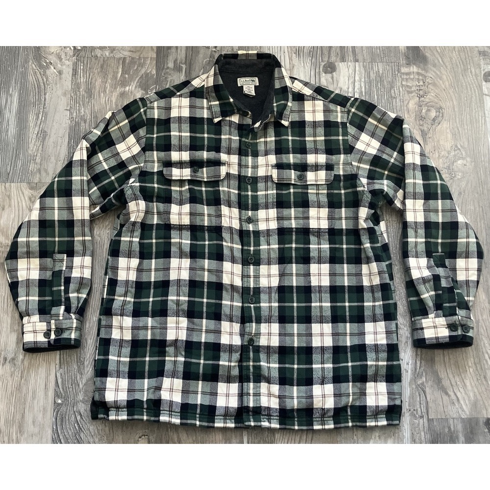 L.L. Bean Shirt Men Large Plaid Sherpa Lined Flannel Shacket
